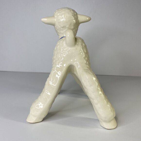 Vintage 8" Ceramic Lamb Planter Long Legs USA Nursery Decor Kitschy Rosy Cheeks - Picture 5 of 12